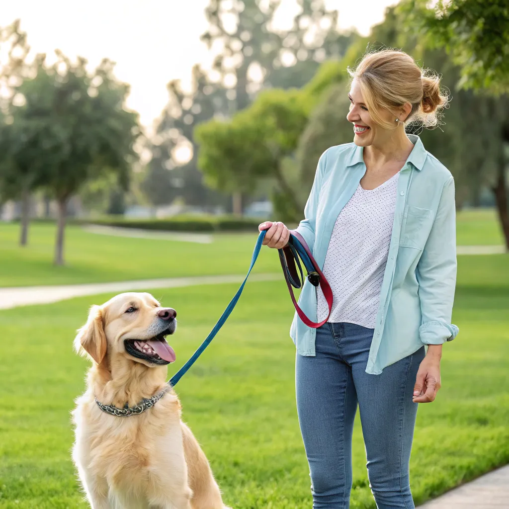A smiling pet owner with their dog